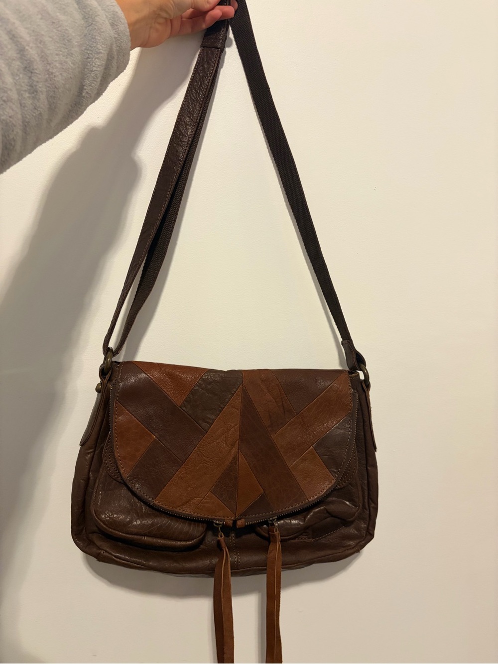 Lucky Brand Brown Patchwork Leather Crossbody Bag